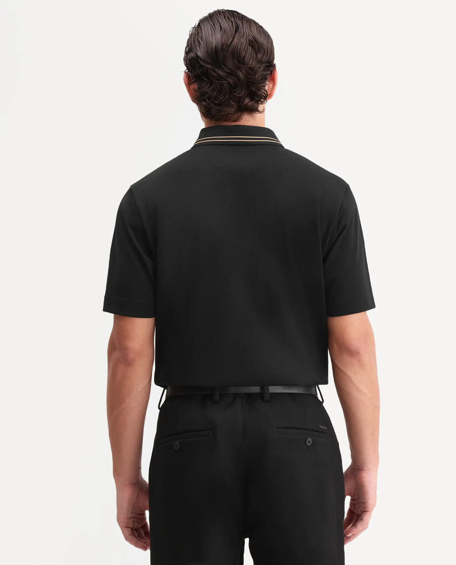 Rare Rabbit Men's Zirn Black Cotton Fabric Half Sleeve Spread Collar Regular Fit Plain Polo