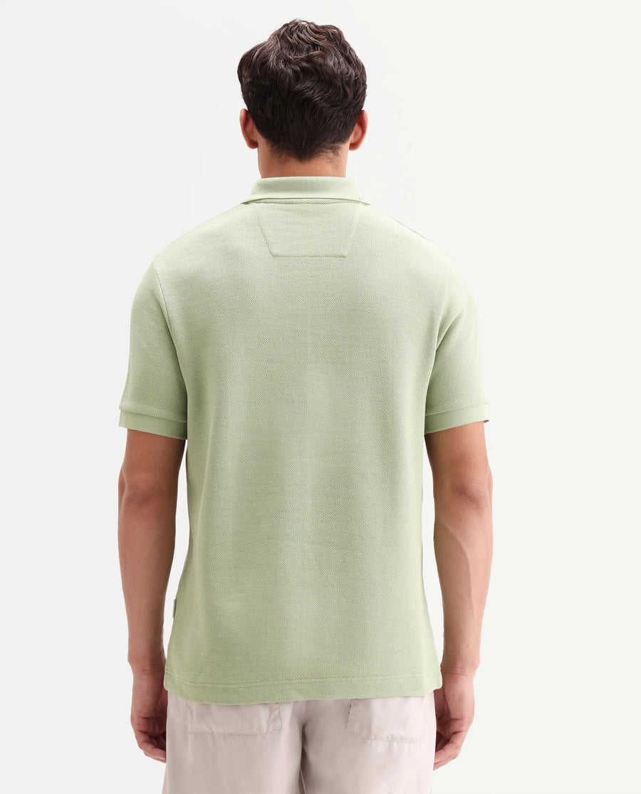 Rare Rabbit Men's Zaron Pastel Green Cotton Fabric Half Sleeve Spread Collar Regular Fit Plain Polo