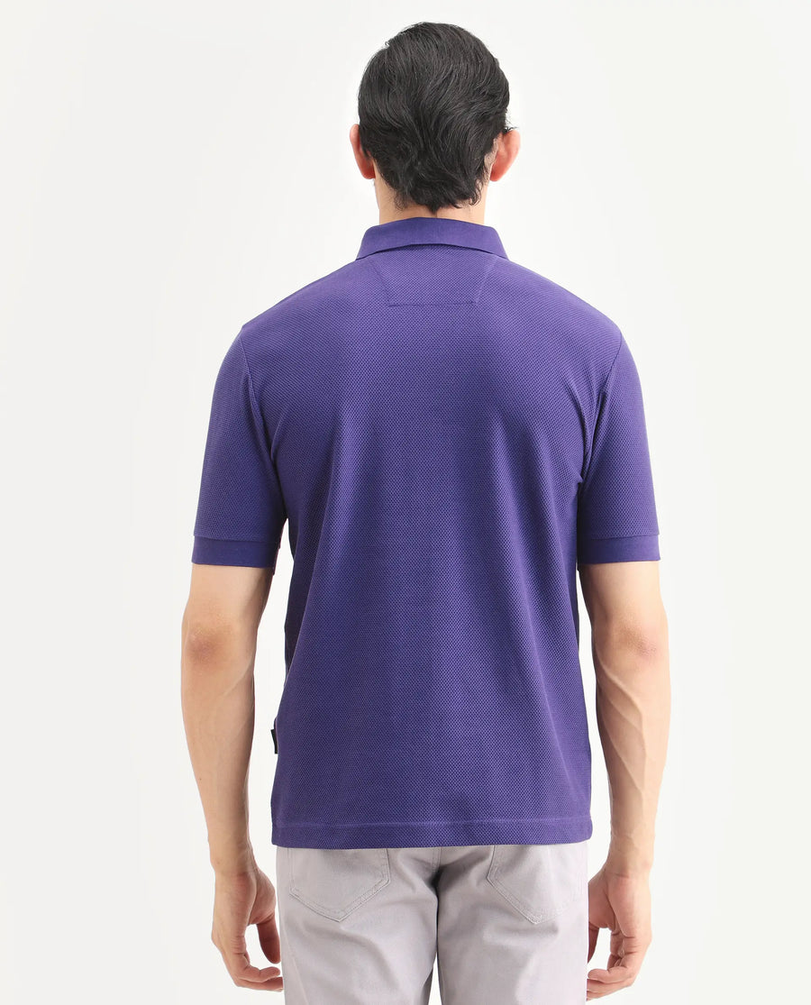 Rare Rabbit Men's Zego Flouroscent Purple Cotton Blend Fabric Half Sleeve Jonny Collar Regular Fit Plain Polo