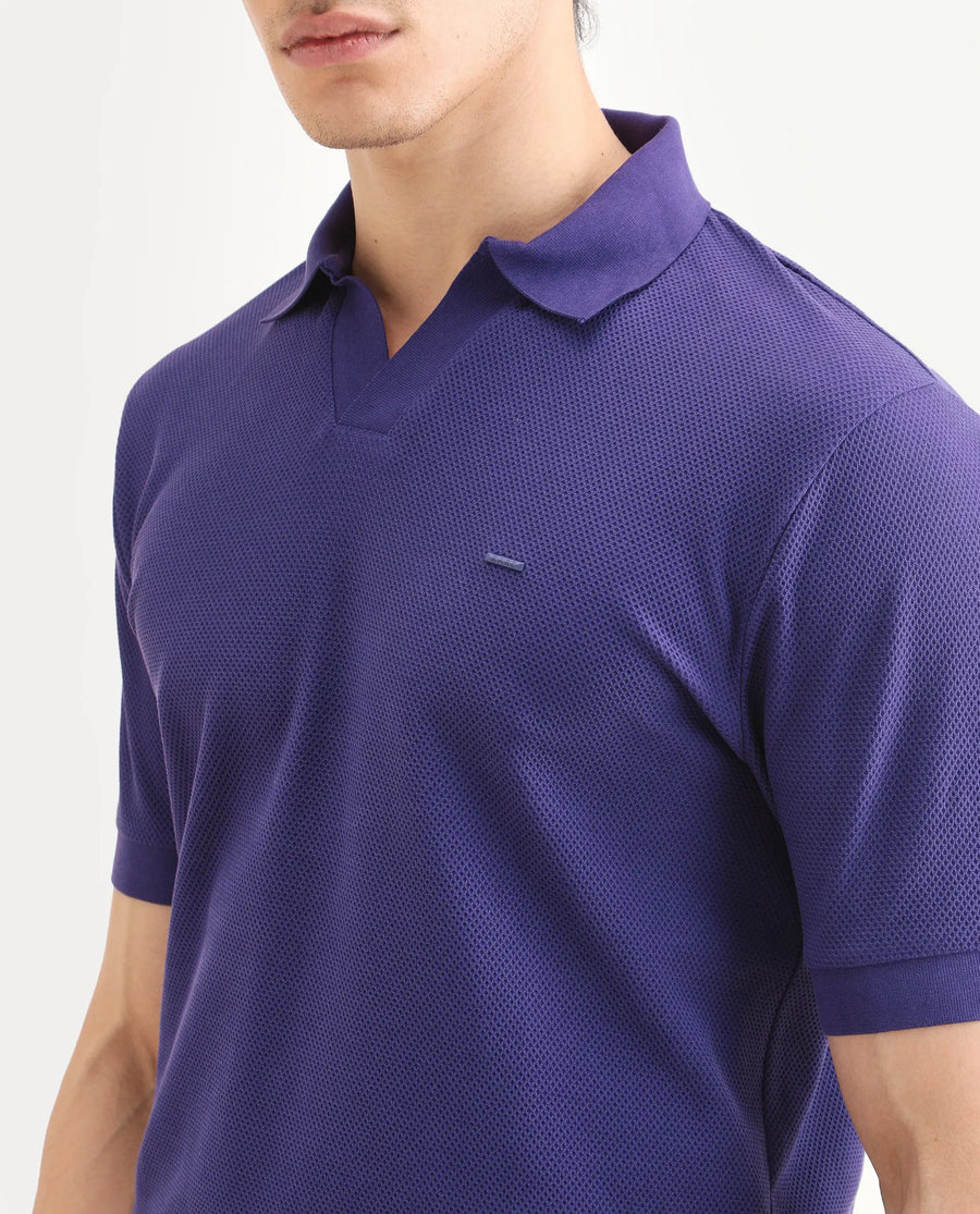 Rare Rabbit Men's Zego Flouroscent Purple Cotton Blend Fabric Half Sleeve Jonny Collar Regular Fit Plain Polo