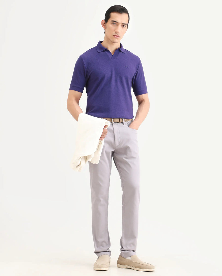 Rare Rabbit Men's Zego Flouroscent Purple Cotton Blend Fabric Half Sleeve Jonny Collar Regular Fit Plain Polo