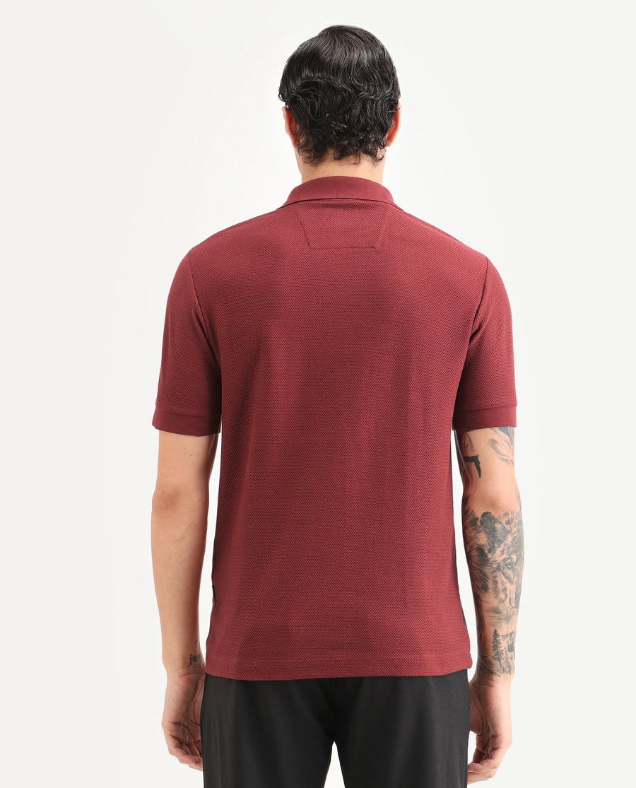 Rare Rabbit Men's Zego Red Cotton Blend Fabric Half Sleeve Jonny Collar Regular Fit Plain Polo