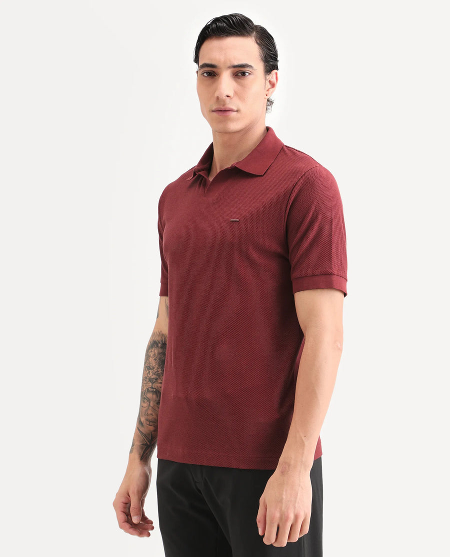 Rare Rabbit Men's Zego Red Cotton Blend Fabric Half Sleeve Jonny Collar Regular Fit Plain Polo