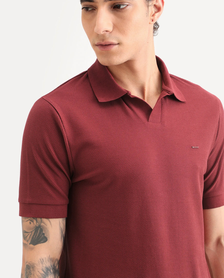 Rare Rabbit Men's Zego Red Cotton Blend Fabric Half Sleeve Jonny Collar Regular Fit Plain Polo