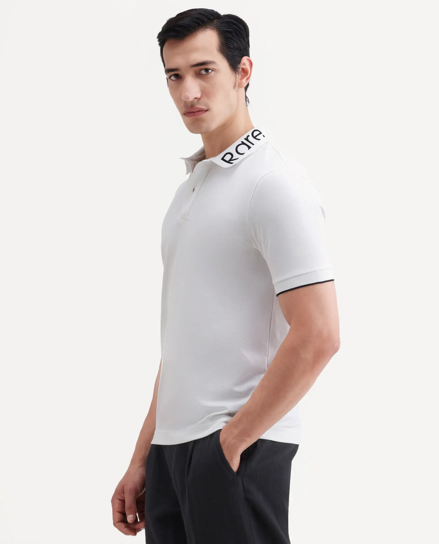 Rare Rabbit Men's Limo-S26 White Cotton Blend Fabric Half Sleeve Spread Collar Regular Fit Plain Polo