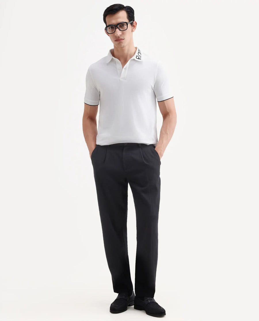 Rare Rabbit Men's Limo-S26 White Cotton Blend Fabric Half Sleeve Spread Collar Regular Fit Plain Polo