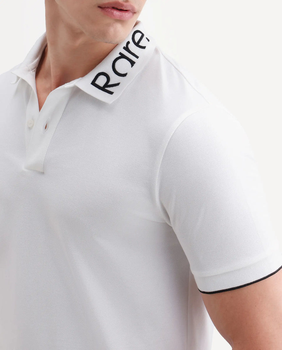 Rare Rabbit Men's Limo-S26 White Cotton Blend Fabric Half Sleeve Spread Collar Regular Fit Plain Polo