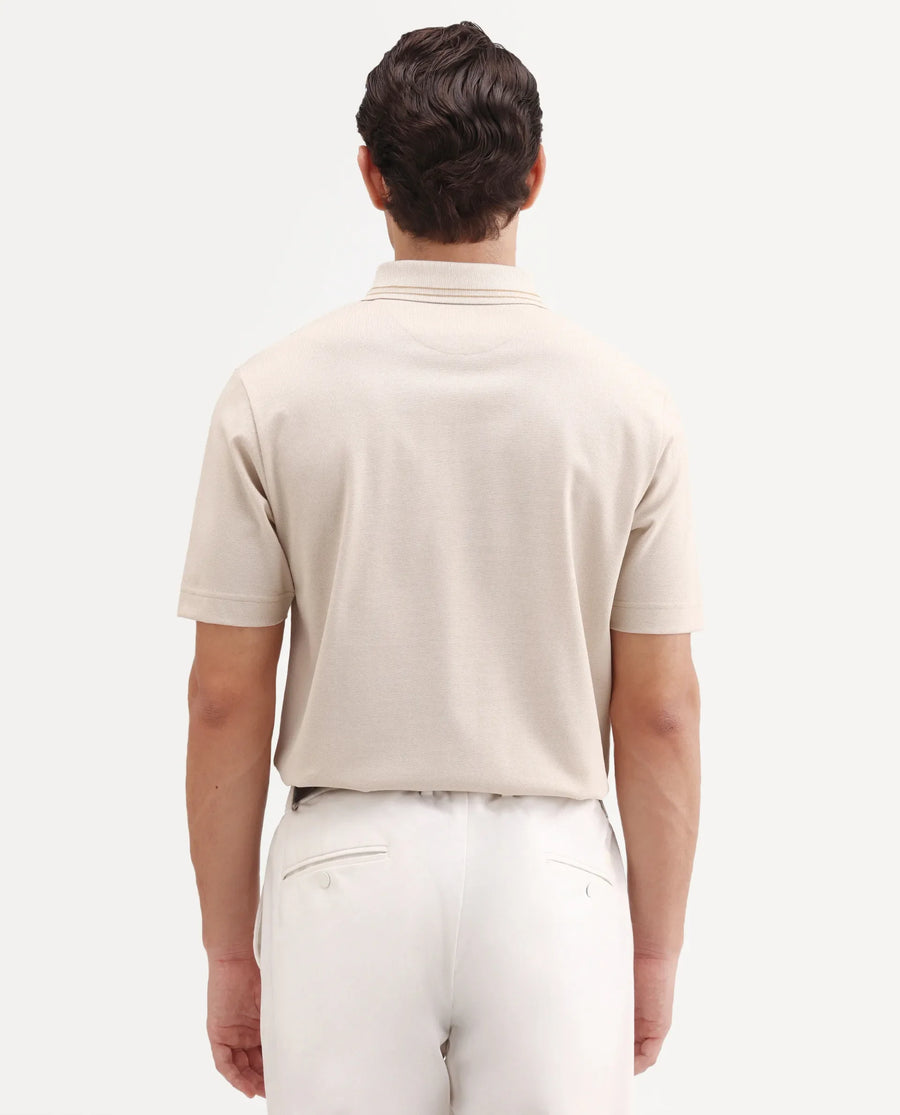 Rare Rabbit Men's Zirn Light Beige Cotton Fabric Half Sleeve Spread Collar Regular Fit Plain Polo