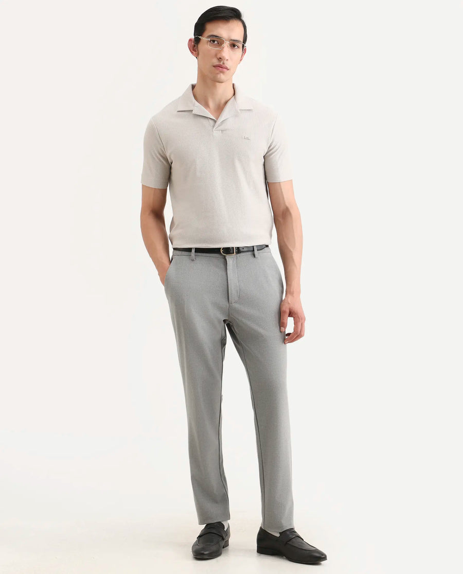Rare Rabbit Men's Zorv-S26 Dusky Grey Cotton Fabric Half Sleeve Cuban Collar Regular Fit Textured Polo