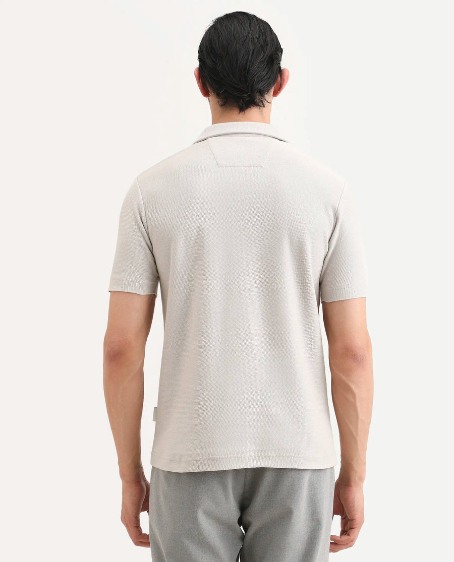 Rare Rabbit Men's Zorv-S26 Dusky Grey Cotton Fabric Half Sleeve Cuban Collar Regular Fit Textured Polo
