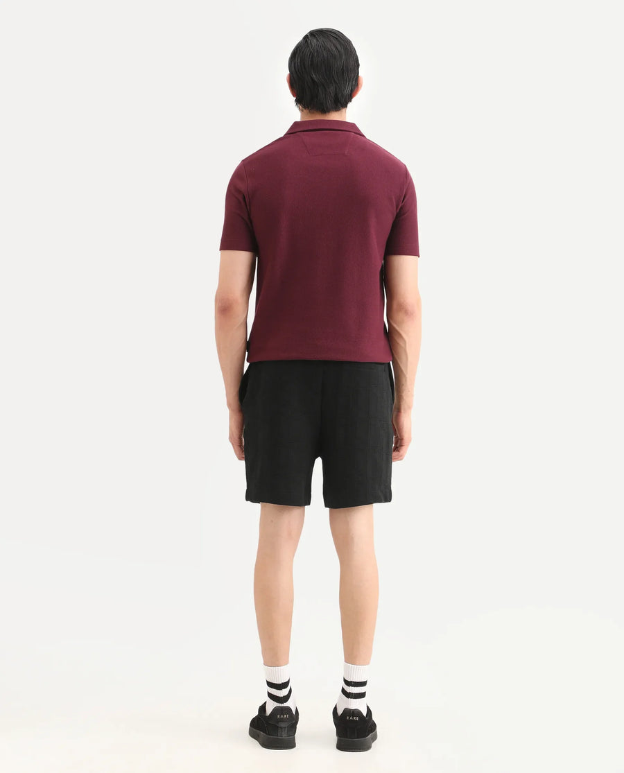 Rare Rabbit Men's Jas-1-Sh Black Polyester Blend Fabric Regular Fit Textured Shorts