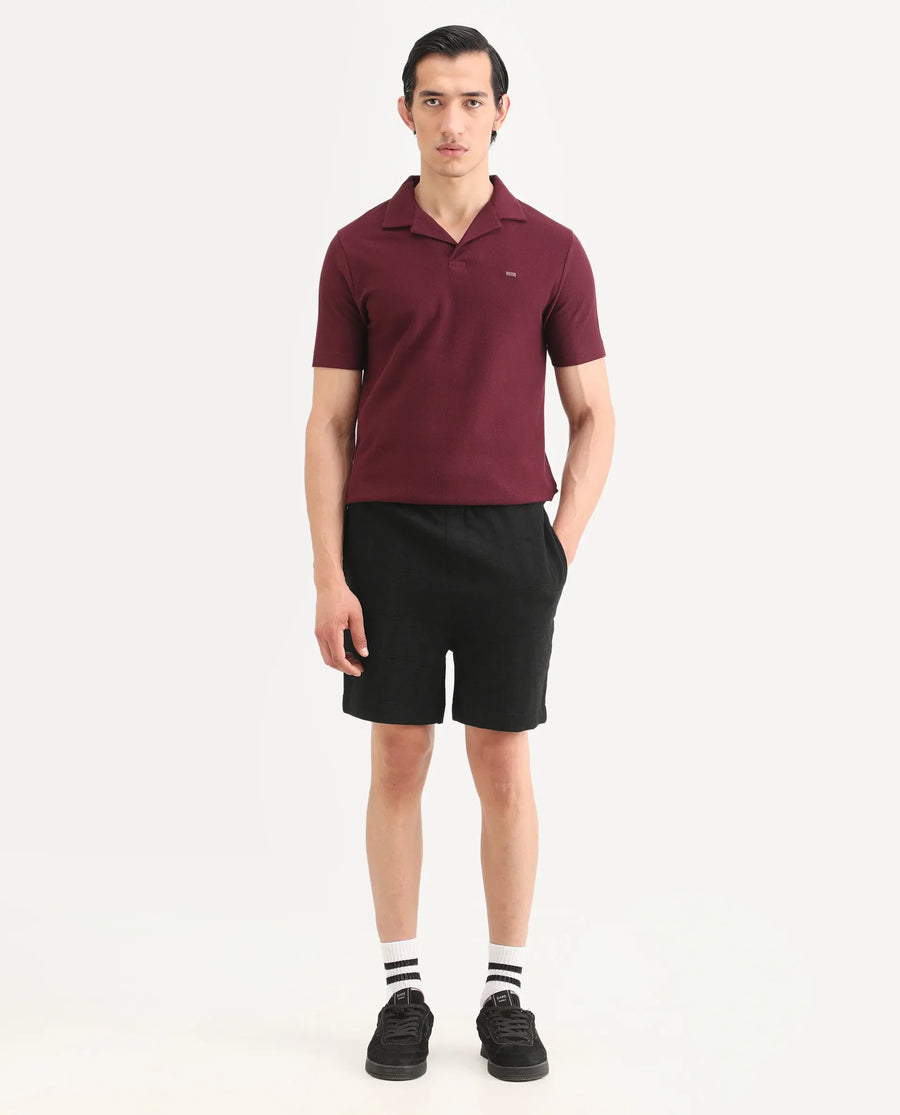 Rare Rabbit Men's Jas-1-Sh Black Polyester Blend Fabric Regular Fit Textured Shorts
