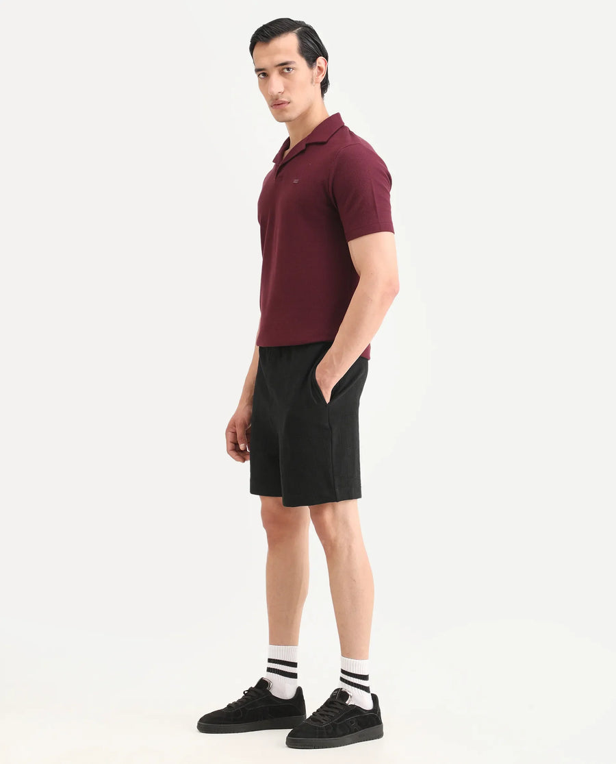 Rare Rabbit Men's Jas-1-Sh Black Polyester Blend Fabric Regular Fit Textured Shorts
