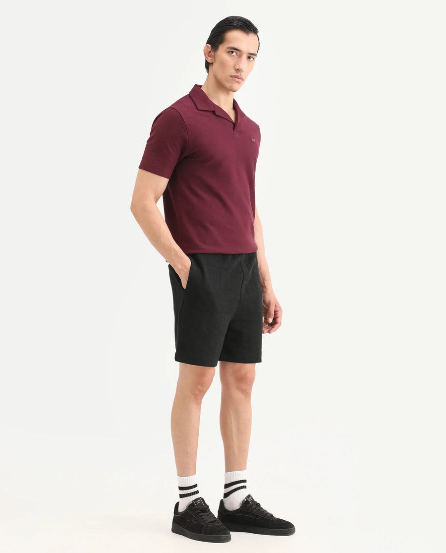 Rare Rabbit Men's Jas-1-Sh Black Polyester Blend Fabric Regular Fit Textured Shorts