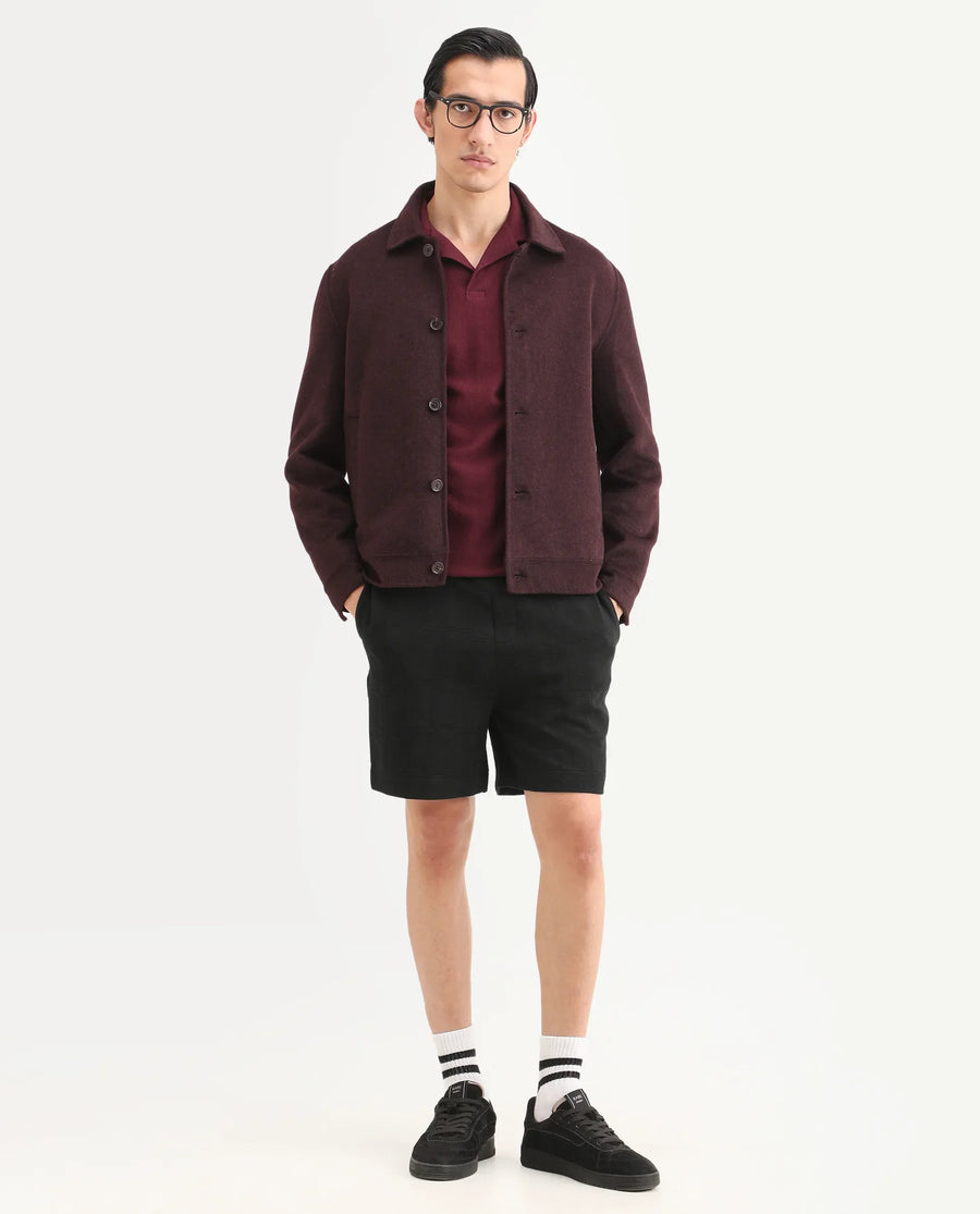 Rare Rabbit Men's Jas-1-Sh Black Polyester Blend Fabric Regular Fit Textured Shorts