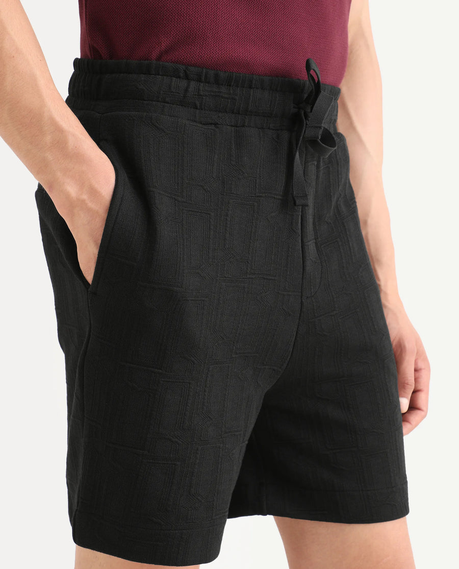 Rare Rabbit Men's Jas-1-Sh Black Polyester Blend Fabric Regular Fit Textured Shorts
