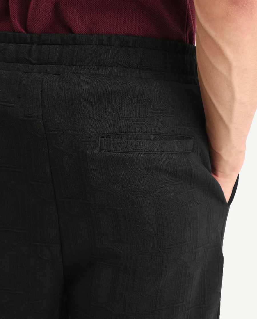Rare Rabbit Men's Jas-1-Sh Black Polyester Blend Fabric Regular Fit Textured Shorts