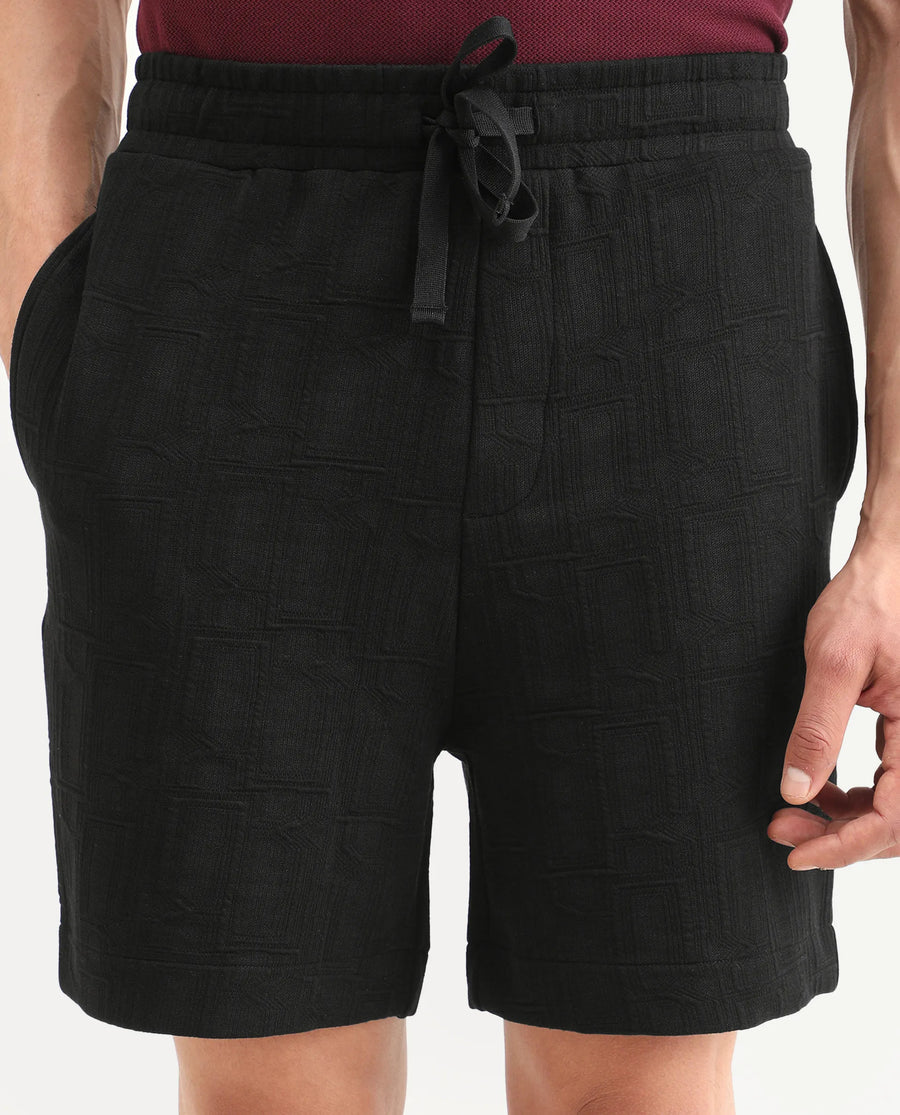 Rare Rabbit Men's Jas-1-Sh Black Polyester Blend Fabric Regular Fit Textured Shorts