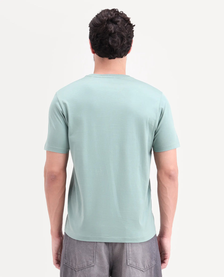Rare Rabbit Men's Apli Dusky Green Cotton Fabric Half Sleeve Crew Neck Regular Fit Graphic Print T-Shirt