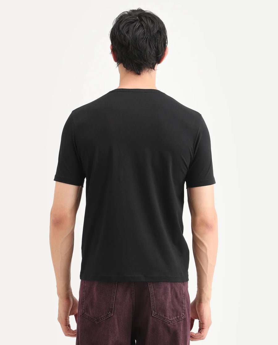 Rare Rabbit Men's Bette Black Cotton Blend Fabric Half Sleeve Crew Neck Regular Fit Graphic Print T-Shirt