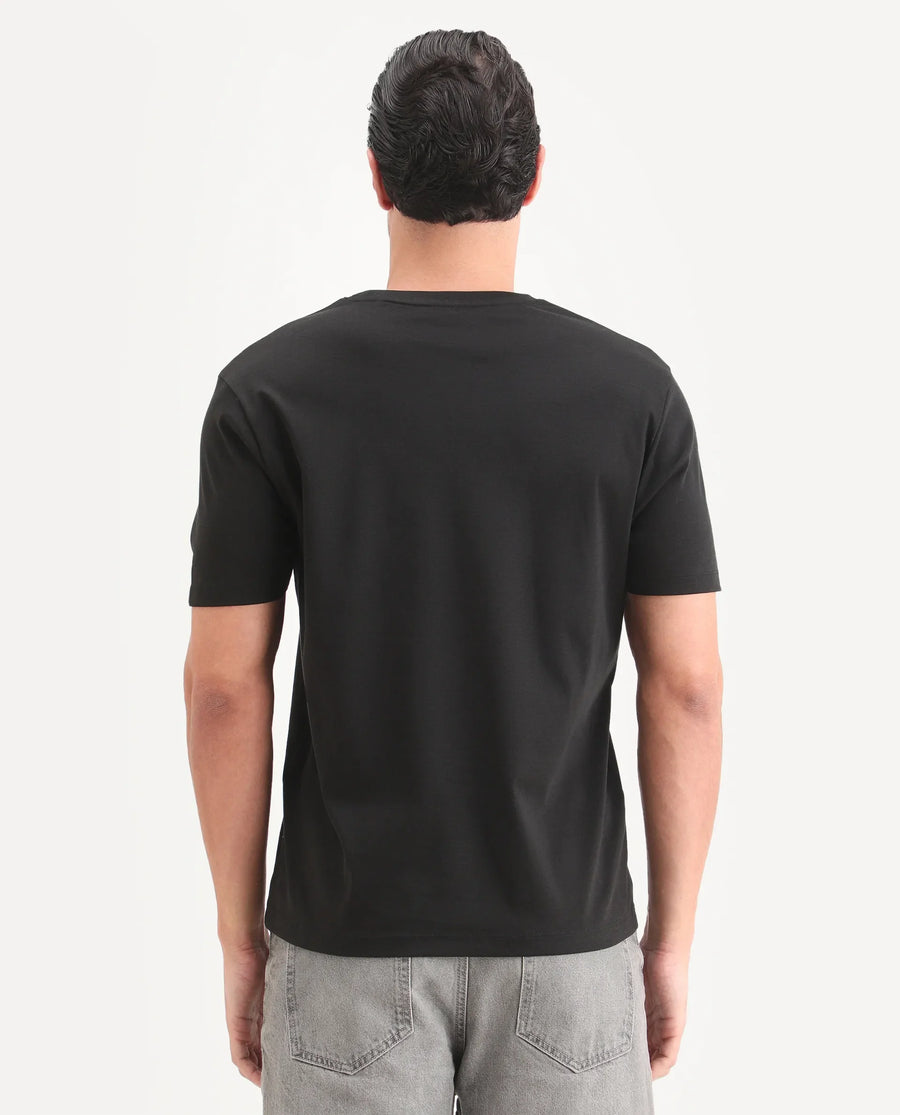 Rare Rabbit Men's Fein Black Cotton Fabric Half Sleeve Crew Neck Regular Fit Graphic Print T-Shirt