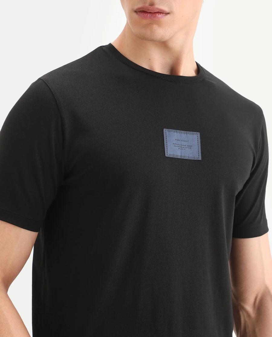 Rare Rabbit Men's Frea Black Cotton Blend Fabric Half Sleeve Crew Neck Regular Fit Plain T-Shirt
