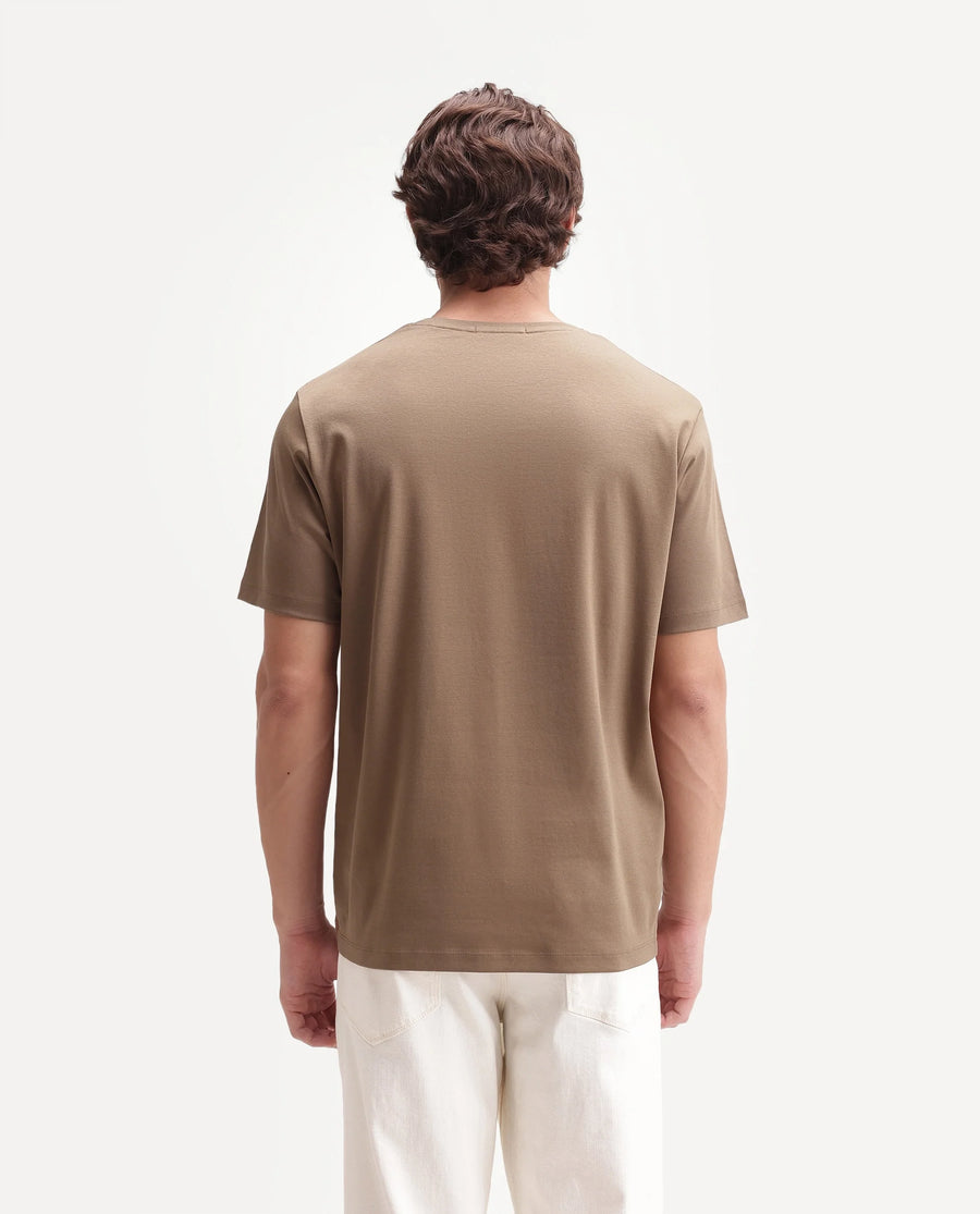 Rare Rabbit Men's Hill Beige Cotton Fabric Half Sleeve Crew Neck Regular Fit Plain T-Shirt