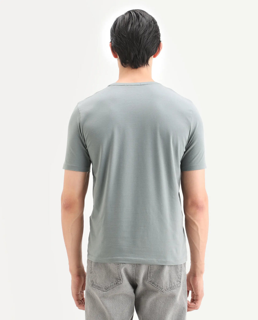 Rare Rabbit Men's Jaars Dark Grey Cotton Blend Fabric Half Sleeve Crew Neck Regular Fit Graphic Print T-Shirt