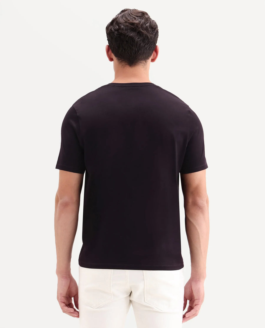 Rare Rabbit Men's Ject-S26 Dark Purple Cotton Fabric Half Sleeve Crew Neck Regular Fit Embroidered T-Shirt
