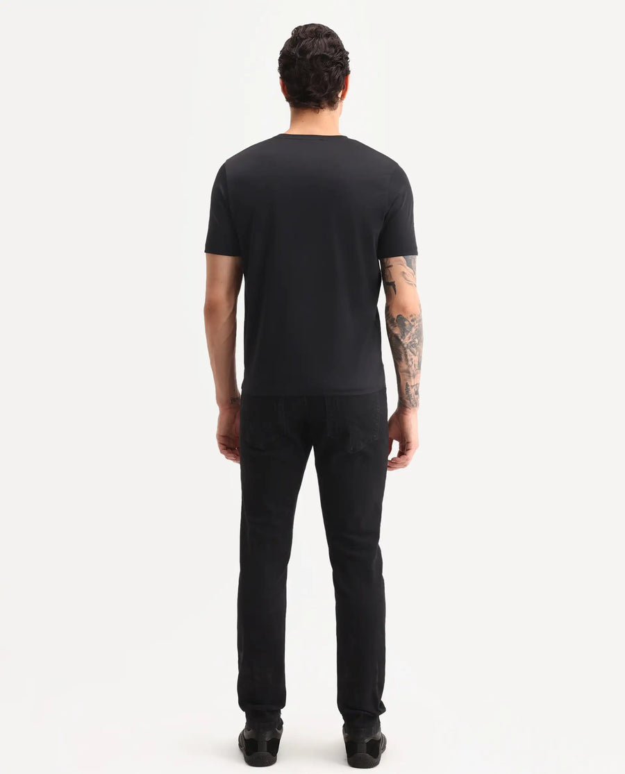 Rare Rabbit Men's Astra Bh Black Cotton Blend Fabric Shank And Zipper Hawk Slim Plain Jeans