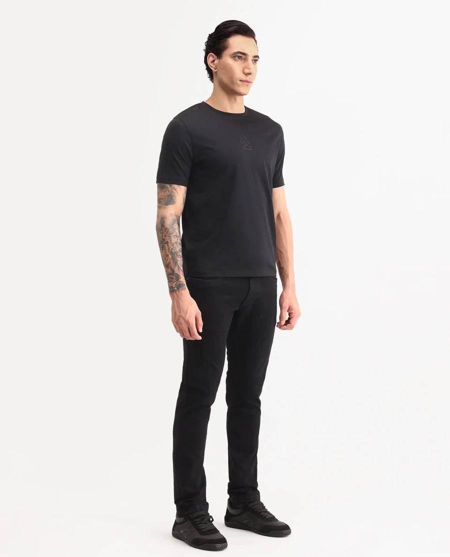 Rare Rabbit Men's Astra Bh Black Cotton Blend Fabric Shank And Zipper Hawk Slim Plain Jeans