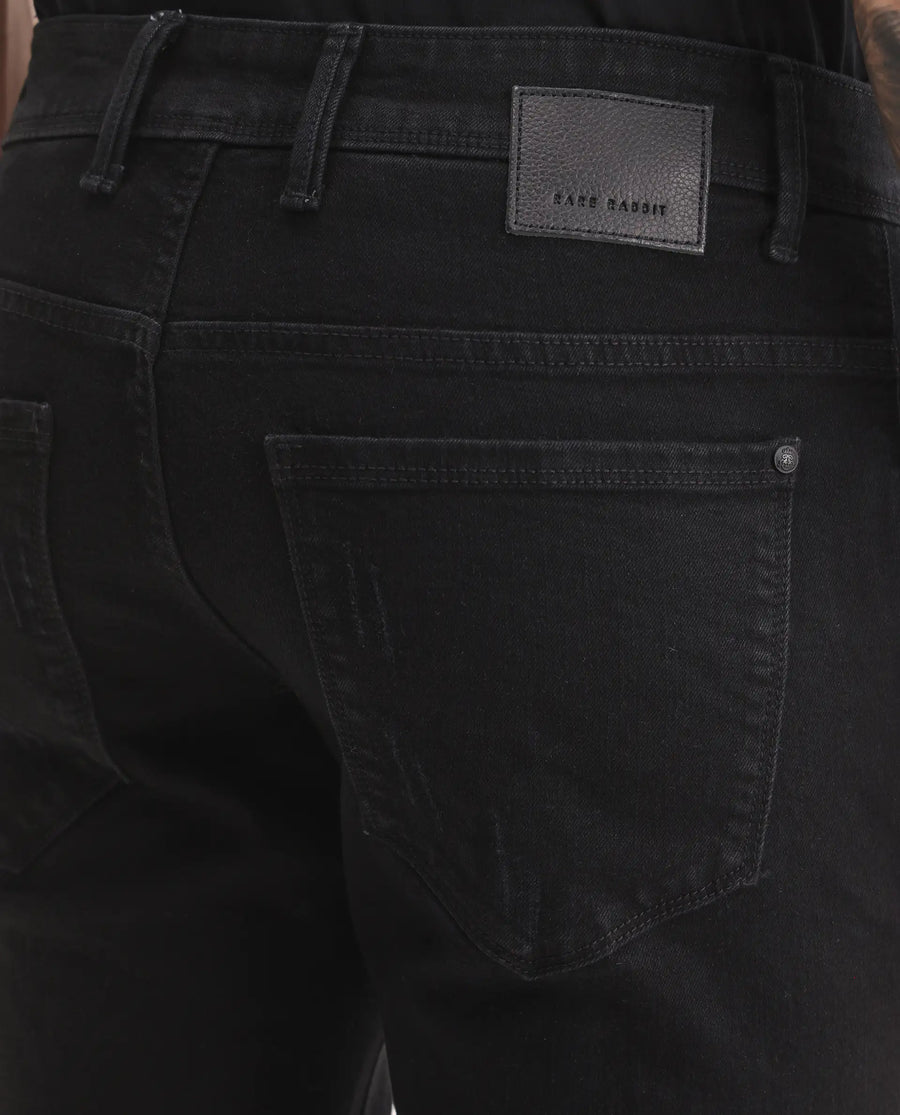 Rare Rabbit Men's Astra Bh Black Cotton Blend Fabric Shank And Zipper Hawk Slim Plain Jeans