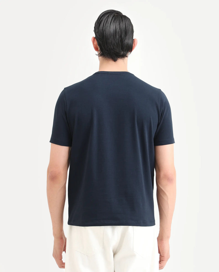 Rare Rabbit Men's Lyne Dark Navy Cotton Blend Fabric Half Sleeve Crew Neck Regular Fit Graphic Print T-Shirt