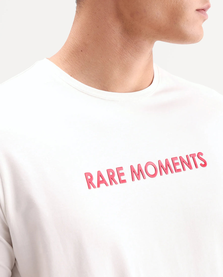 Rare Rabbit Men's Ments Off White Cotton Blend Fabric Half Sleeve Crew Neck Regular Fit Graphic Print T-Shirt