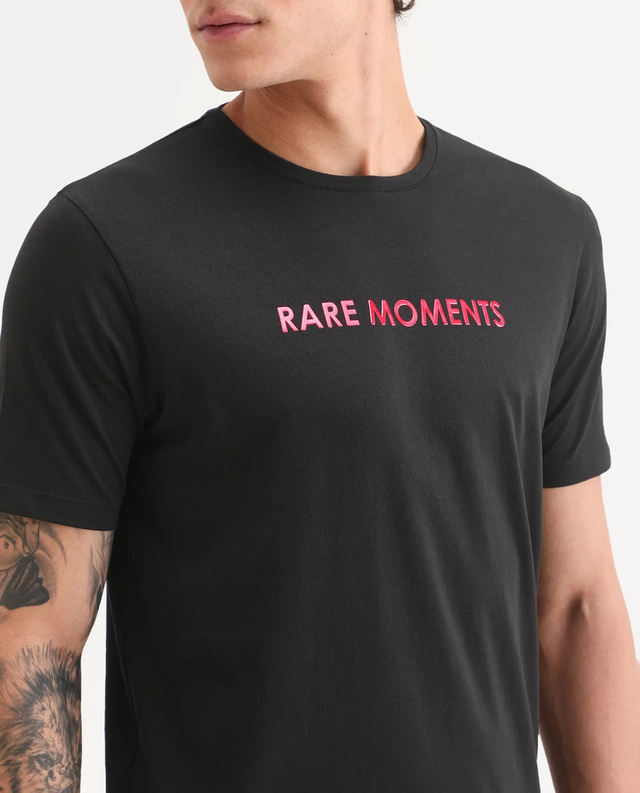 Rare Rabbit Men's Ments Black Cotton Blend Fabric Half Sleeve Crew Neck Regular Fit Graphic Print T-Shirt