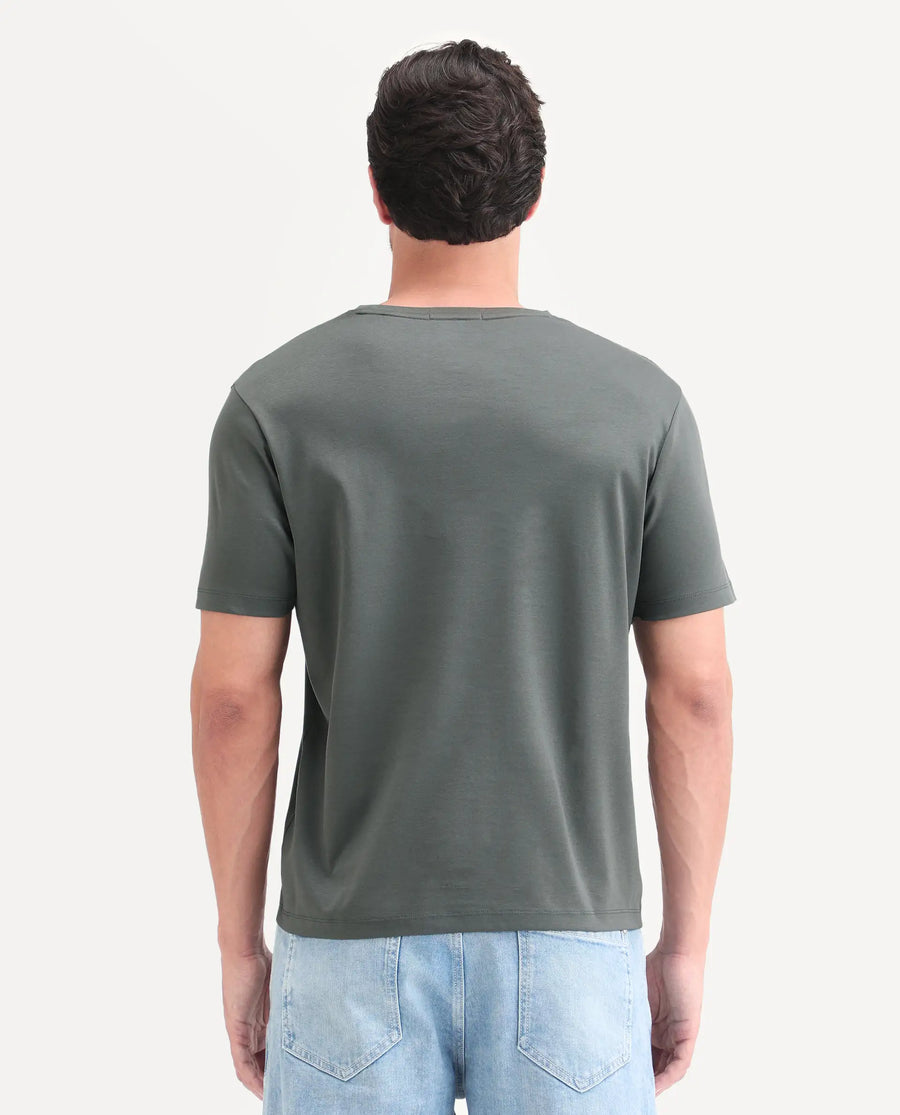 Rare Rabbit Men's Nabo Grey Cotton Fabric Half Sleeve Crew Neck Regular Fit Graphic Print T-Shirt