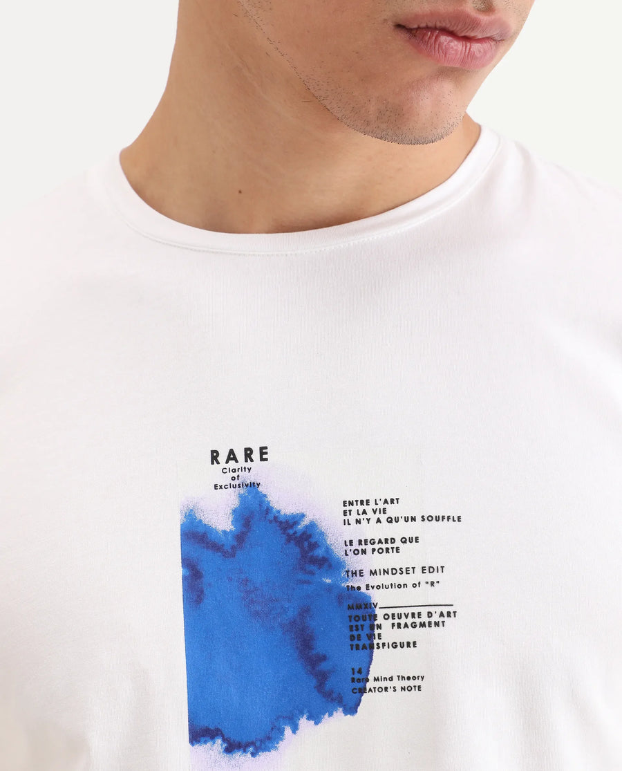 Rare Rabbit Men's Nes White Cotton Blend Fabric Half Sleeve Crew Neck Regular Fit Graphic Print T-Shirt