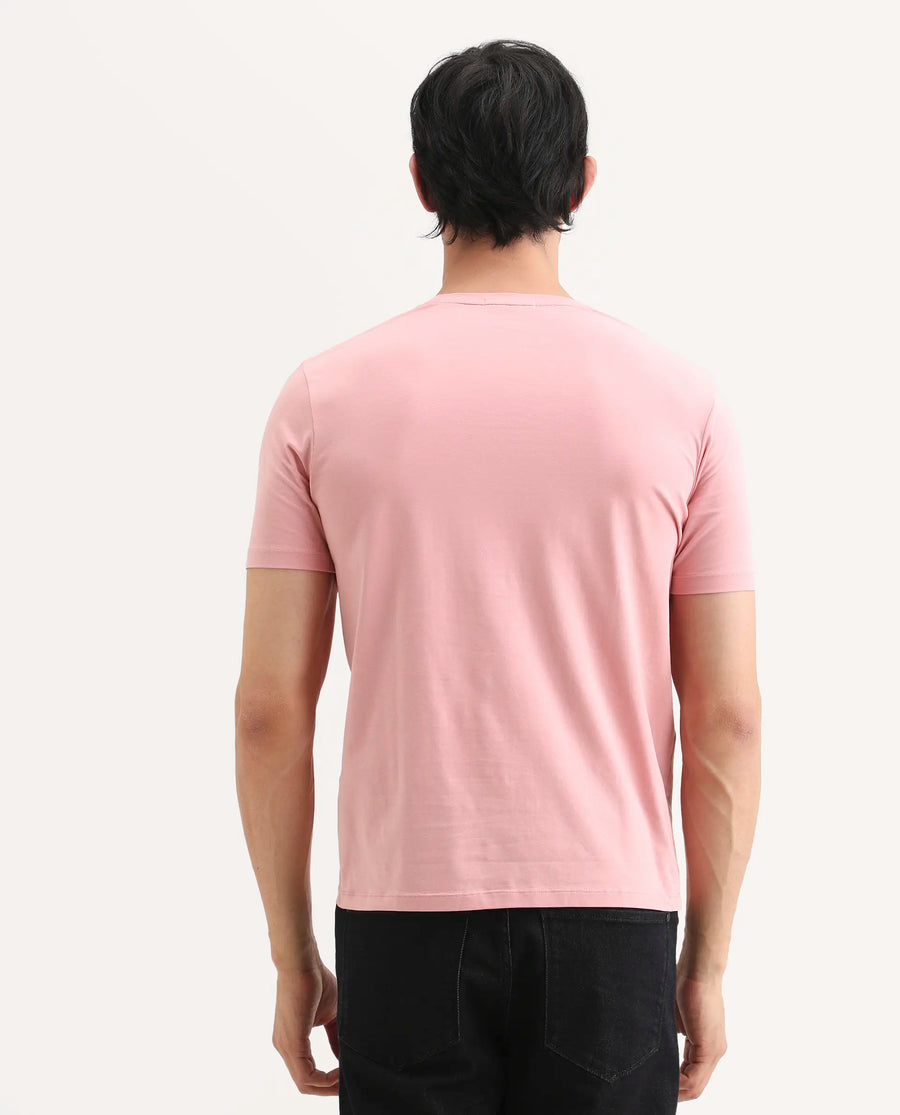 Rare Rabbit Men's Nes Pink Cotton Blend Fabric Half Sleeve Crew Neck Regular Fit Graphic Print T-Shirt