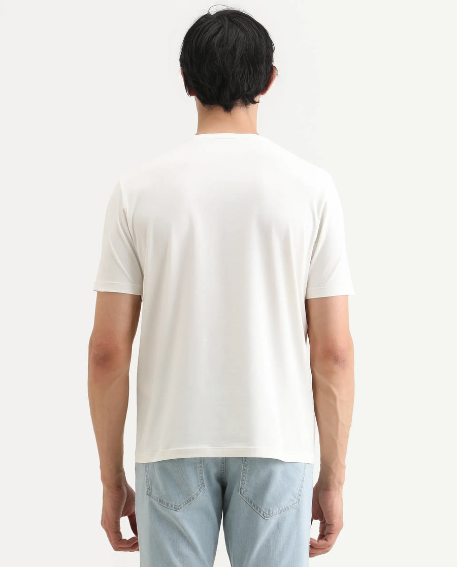 Rare Rabbit Men's Nord White Cotton Blend Fabric Half Sleeve Crew Neck Regular Fit Graphic Print T-Shirt