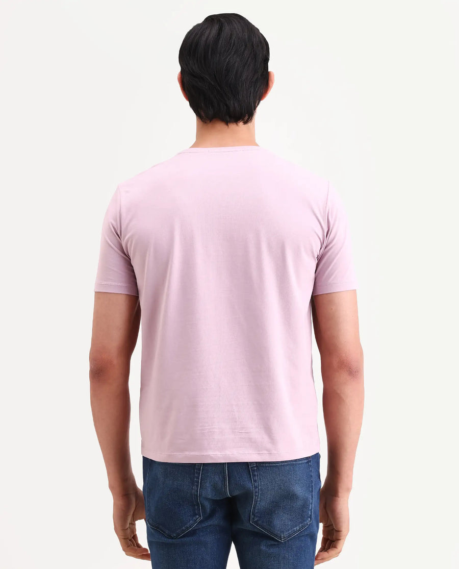Rare Rabbit Men's Orem Pastel Pink Cotton Blend Fabric Half Sleeve Crew Neck Regular Fit Graphic Print T-Shirt