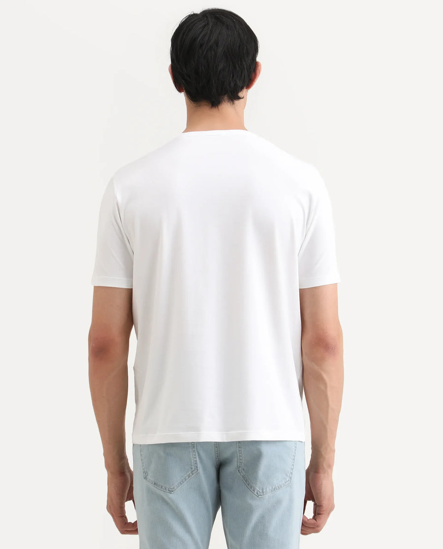 Rare Rabbit Men's Outi White Cotton Blend Fabric Half Sleeve Crew Neck Regular Fit Graphic Print T-Shirt