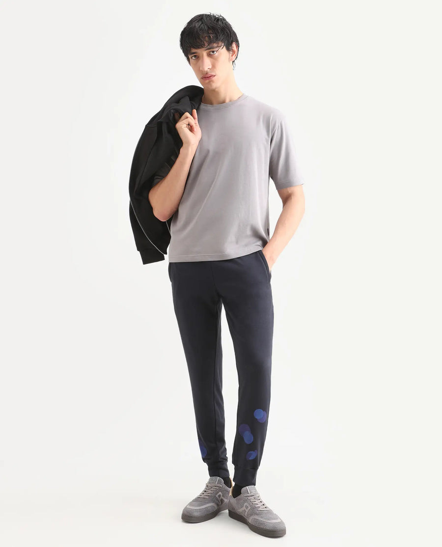Rare Rabbit Men's Qlo-S26 Light Grey Cotton Blend Fabric Half Sleeve Crew Neck Oversize Plain T-Shirt