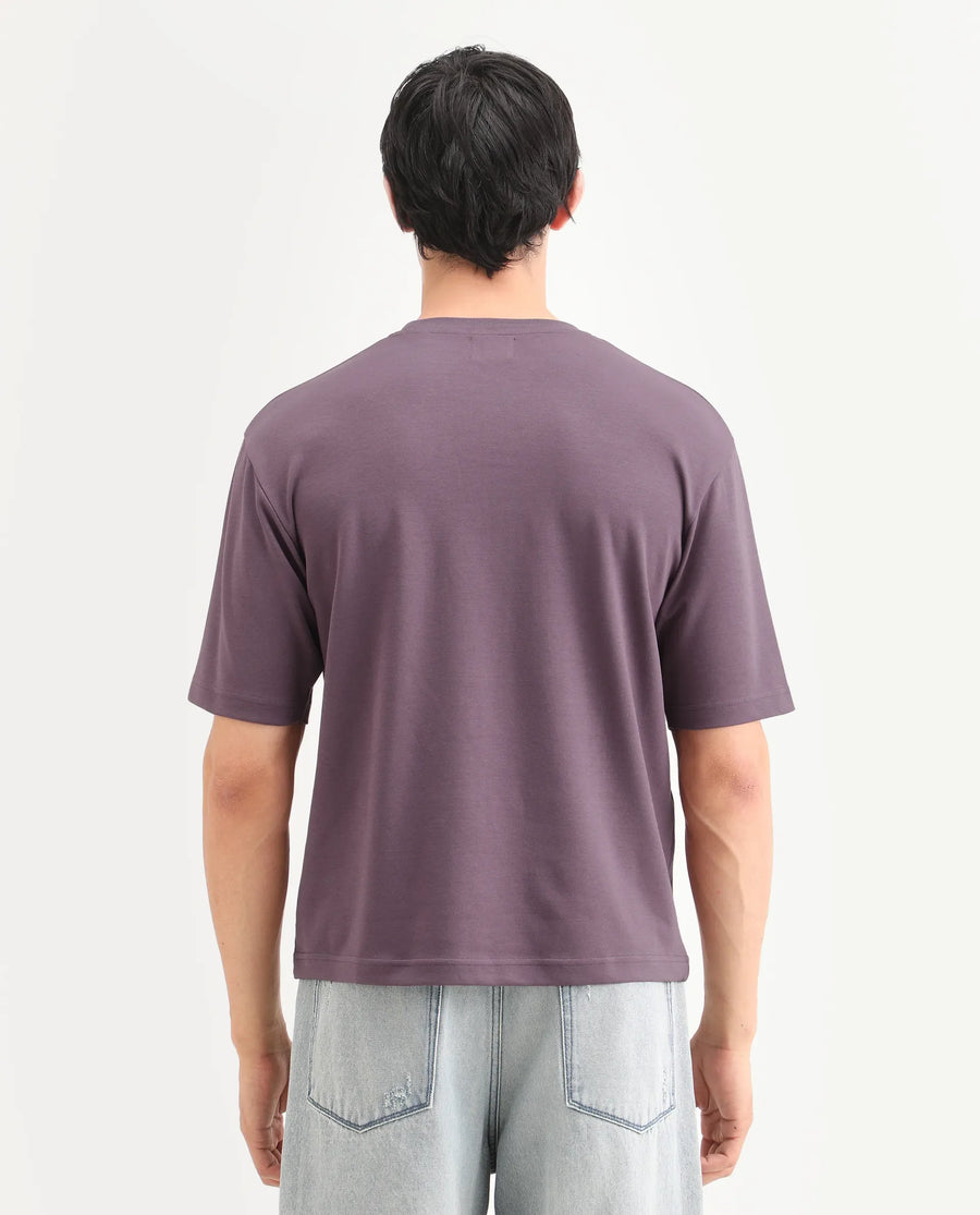 Rare Rabbit Men's Qlo-S26 Dusky Pink Cotton Blend Fabric Half Sleeve Crew Neck Oversize Plain T-Shirt