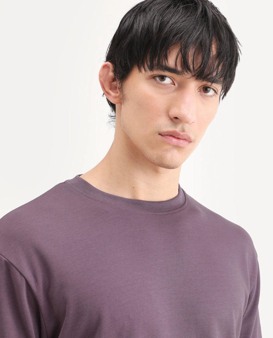 Rare Rabbit Men's Qlo-S26 Dusky Pink Cotton Blend Fabric Half Sleeve Crew Neck Oversize Plain T-Shirt