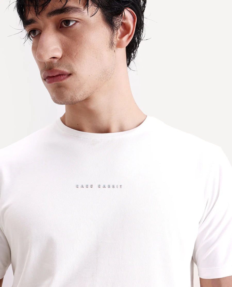 Rare Rabbit Men's Rabbit-S26 White Cotton Blend Fabric Half Sleeve Crew Neck Regular Fit Plain T-Shirt