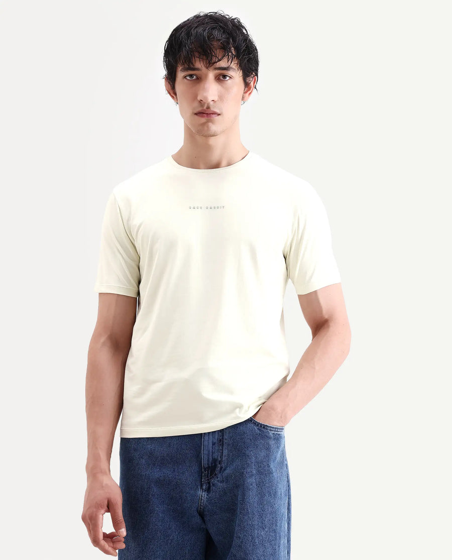 Rare Rabbit Men's Rabbit-S26 Light Green Cotton Blend Fabric Half Sleeve Crew Neck Regular Fit Plain T-Shirt