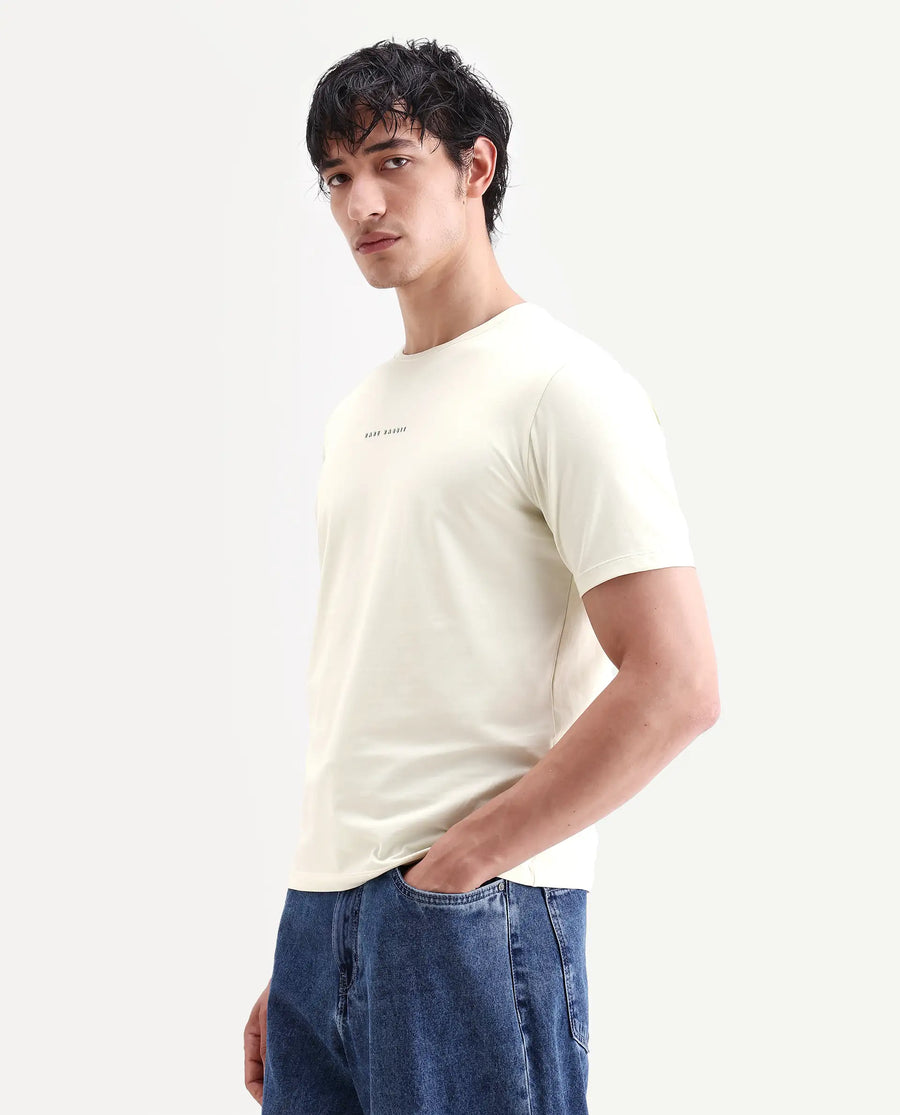 Rare Rabbit Men's Rabbit-S26 Light Green Cotton Blend Fabric Half Sleeve Crew Neck Regular Fit Plain T-Shirt