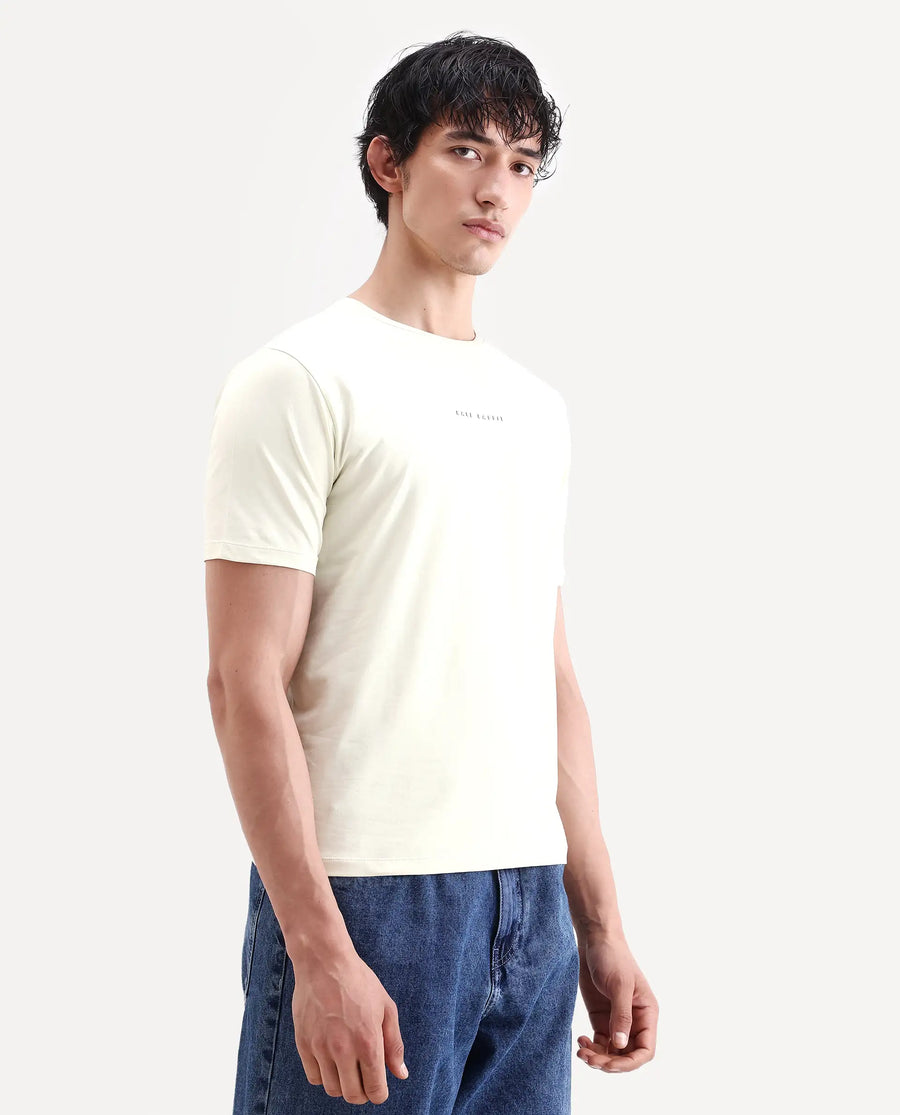 Rare Rabbit Men's Rabbit-S26 Light Green Cotton Blend Fabric Half Sleeve Crew Neck Regular Fit Plain T-Shirt