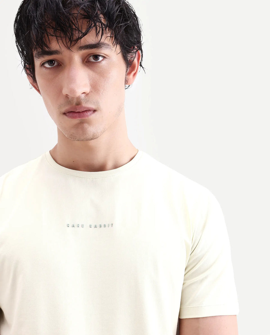 Rare Rabbit Men's Rabbit-S26 Light Green Cotton Blend Fabric Half Sleeve Crew Neck Regular Fit Plain T-Shirt