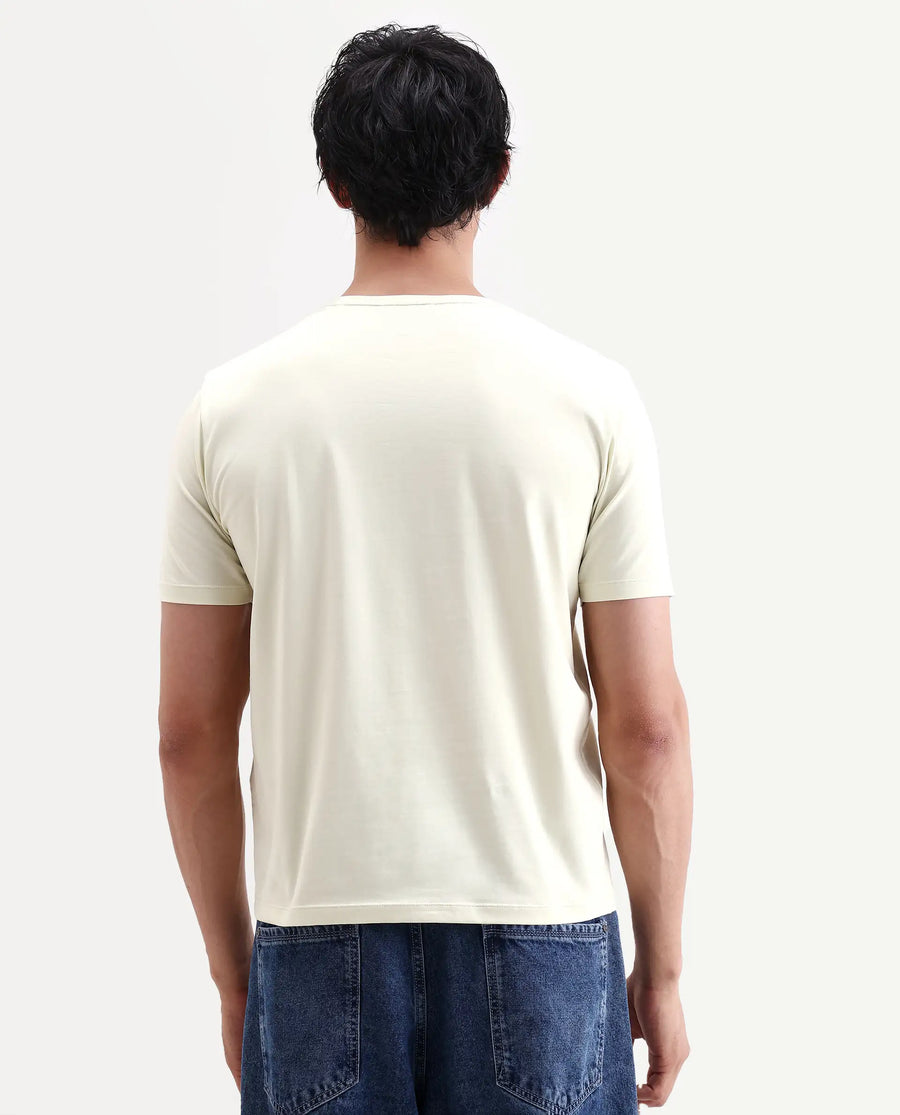Rare Rabbit Men's Rabbit-S26 Light Green Cotton Blend Fabric Half Sleeve Crew Neck Regular Fit Plain T-Shirt